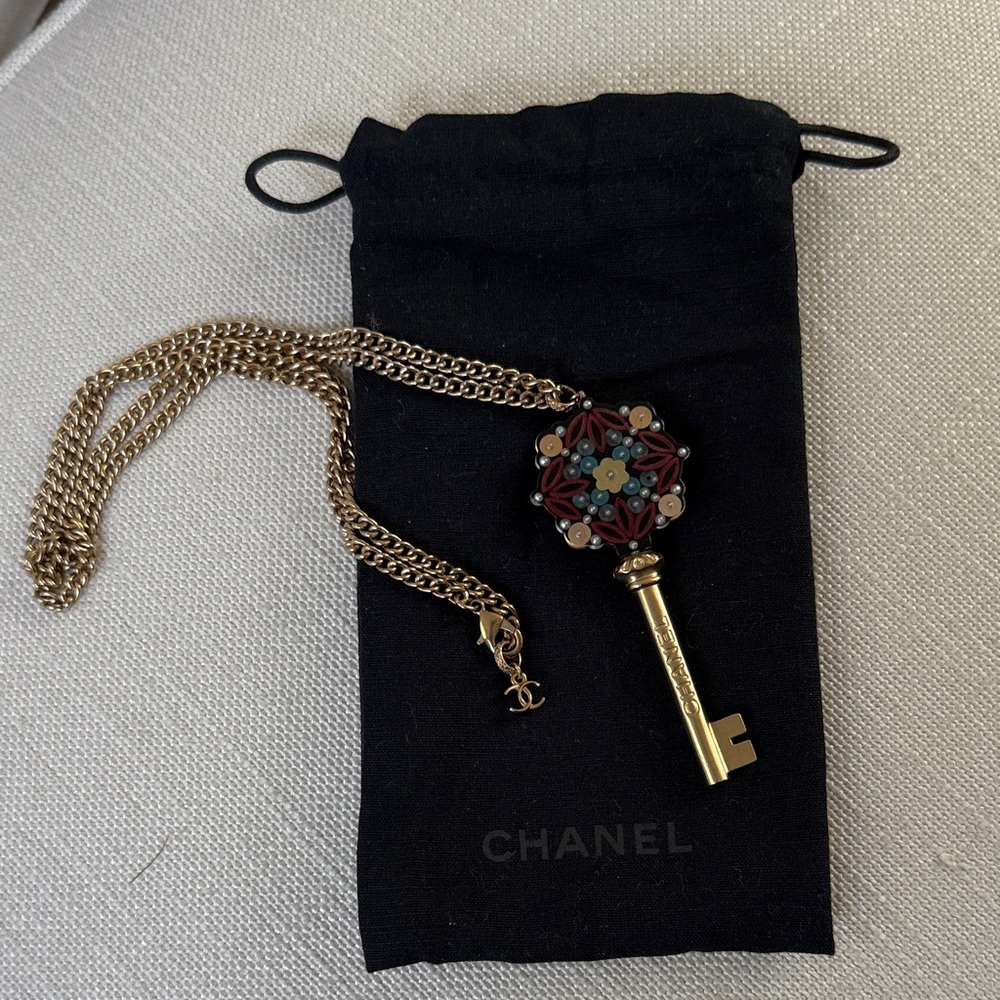 CHANEL Gold and Multicolor Key Pendant Necklace